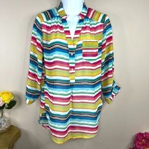S Truth Multicolored Striped Blouse 3/4 Sleeve Small 4 6 Sheer Rainbow